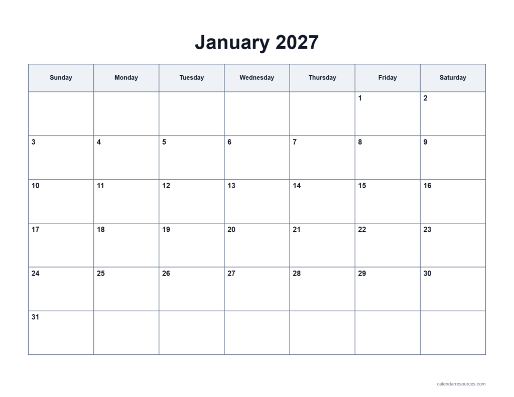 2027 monthly printable calendar PDF bundle